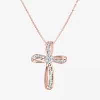 Diamond Blossom (G-H / Si2-I1) Womens 1/10 CT. T.W. Lab Grown White Sterling Silver Cross 18 Inch Pendant Necklace