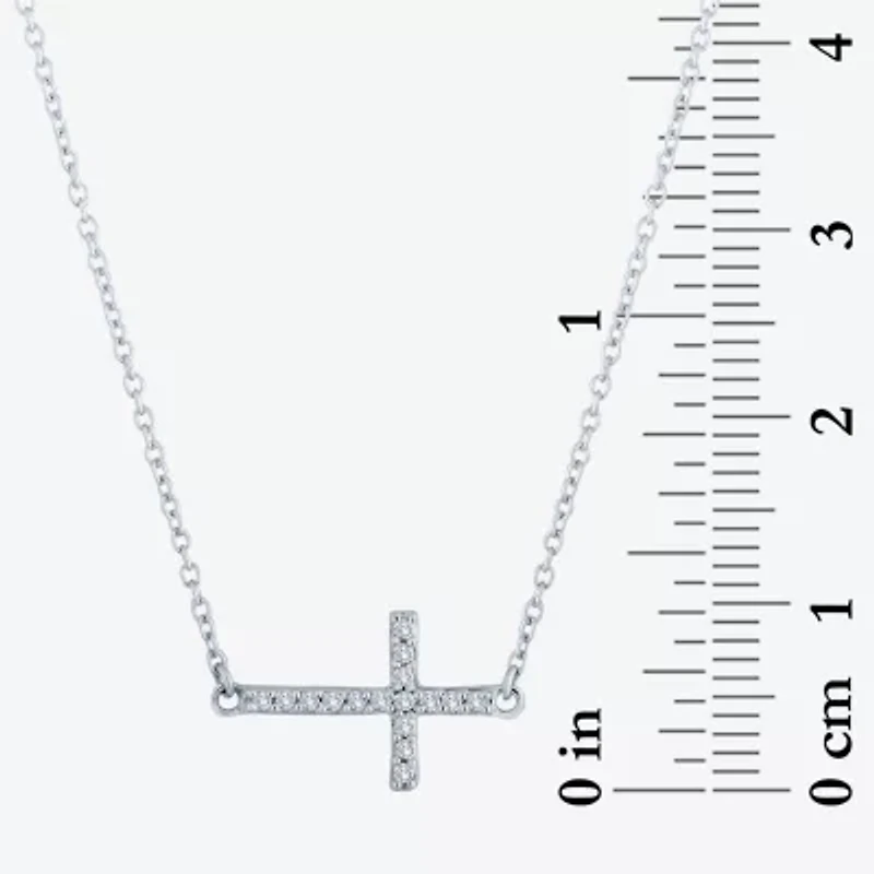 (G-H / Si2-I1) Sideways Womens 1/10 CT. T.W. Lab Grown White Diamond Sterling Silver Cross 18 Inch Pendant Necklace