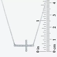 (G-H / Si2-I1) Sideways Womens 1/10 CT. T.W. Lab Grown White Diamond Sterling Silver Cross 18 Inch Pendant Necklace