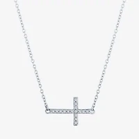 (G-H / Si2-I1) Sideways Womens 1/10 CT. T.W. Lab Grown White Diamond Sterling Silver Cross 18 Inch Pendant Necklace