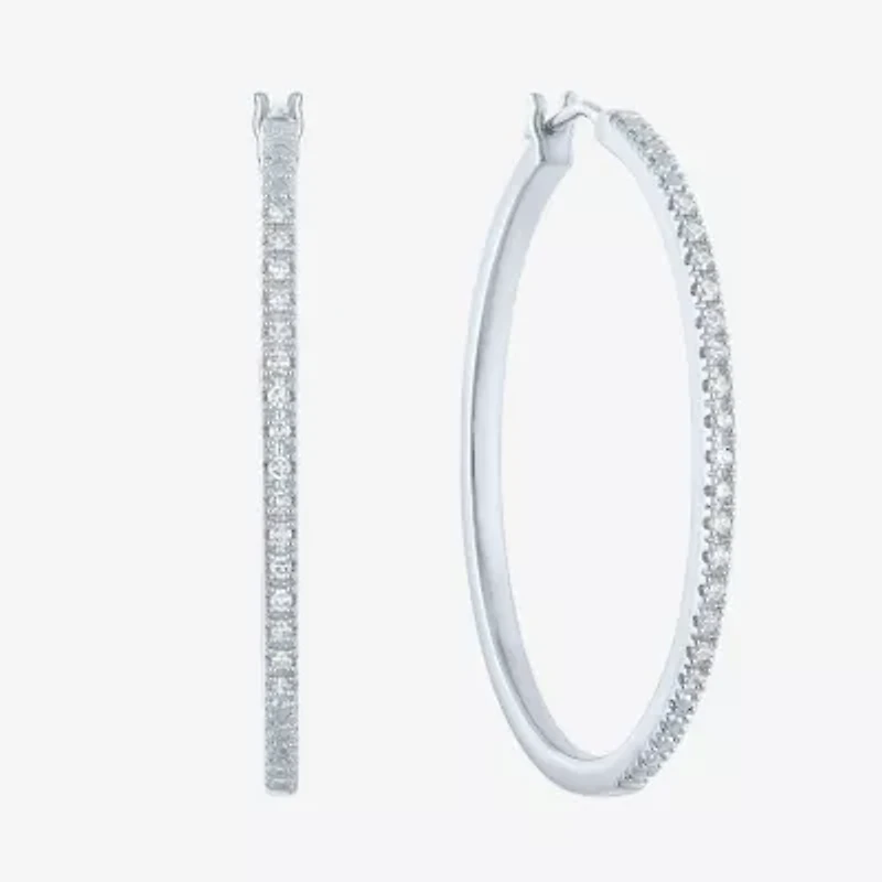 (G-H/ I1-I2) Womens 1/4 CT. T.W. Lab Grown White Diamond Sterling Silver 40mm Hoop Earrings