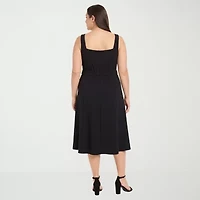 London Times Womens Plus Square Neck Sleeveless Fit + Flare Dress
