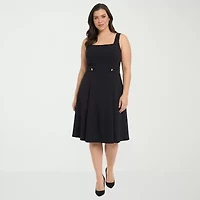 London Times Womens Plus Square Neck Sleeveless Fit + Flare Dress