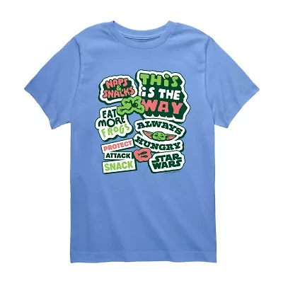 Disney Collection Little & Big Kid Boys Crew Neck Short Sleeve Regular Fit Baby Yoda Star Wars Graphic T-Shirt
