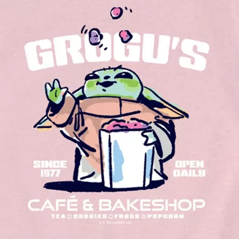 Disney Collection Little & Big Kid Girls Crew Neck Short Sleeve Regular Fit Baby Yoda Star Wars Graphic T-Shirt