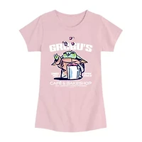 Disney Collection Little & Big Kid Girls Crew Neck Short Sleeve Regular Fit Baby Yoda Star Wars Graphic T-Shirt