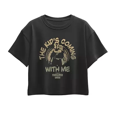 Disney Collection Little & Big Kid Girls Crew Neck Short Sleeve Regular Fit Baby Yoda Star Wars Graphic T-Shirt