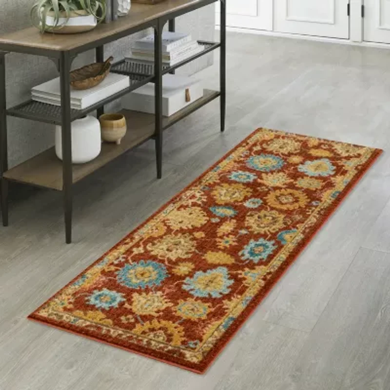 Maples Persian Red Floral Indoor Rectangular Runner