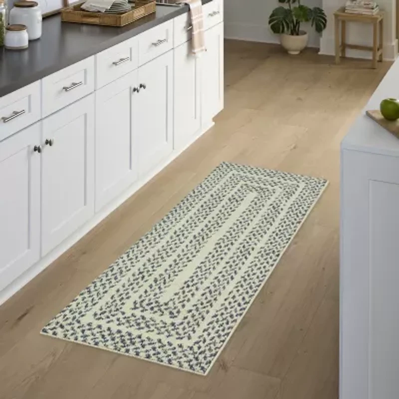 Maples Braided Squares Blue Indoor Rectangular Runner