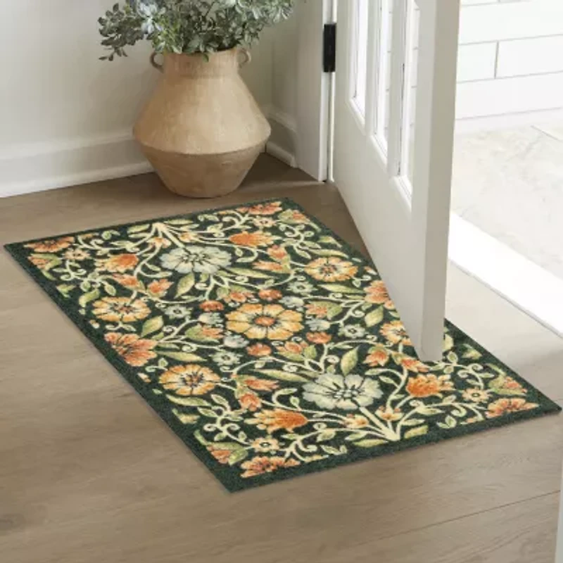 Maples Multi Floral Navy Indoor Rectangular Accent Rug