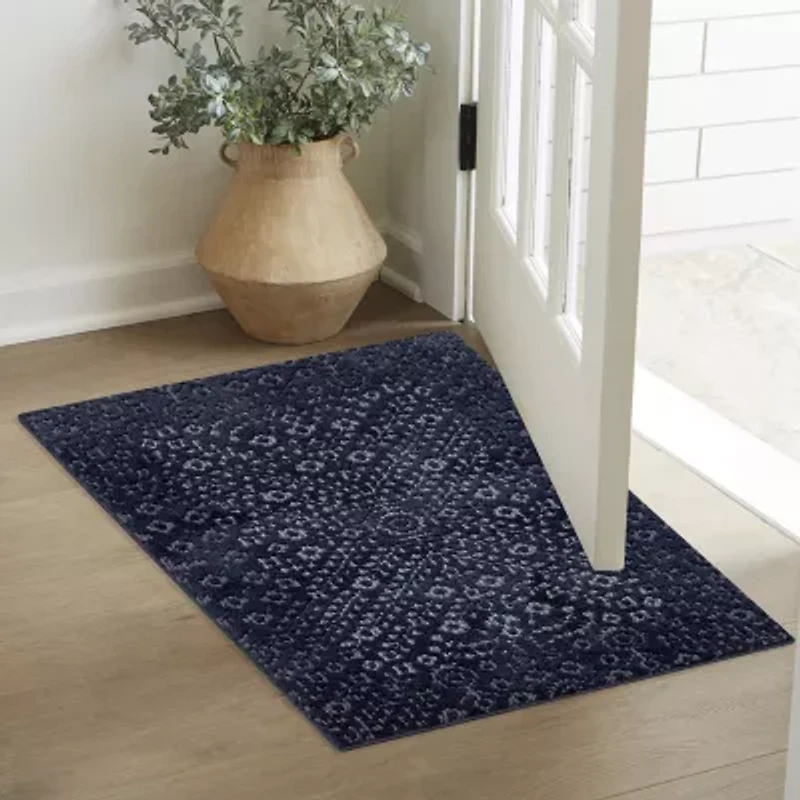 Maples Mono Navy Indoor Rectangular Accent Rug