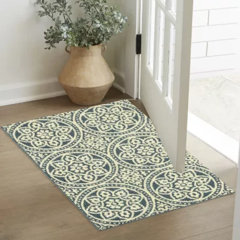 Maples Circle Medallion Blue Indoor Rectangular Accent Rug