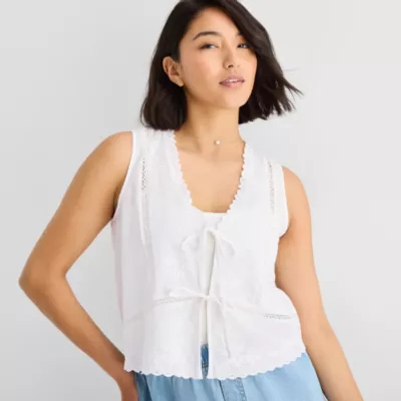 a.n.a Womens V Neck Sleeveless Embroidered Vest