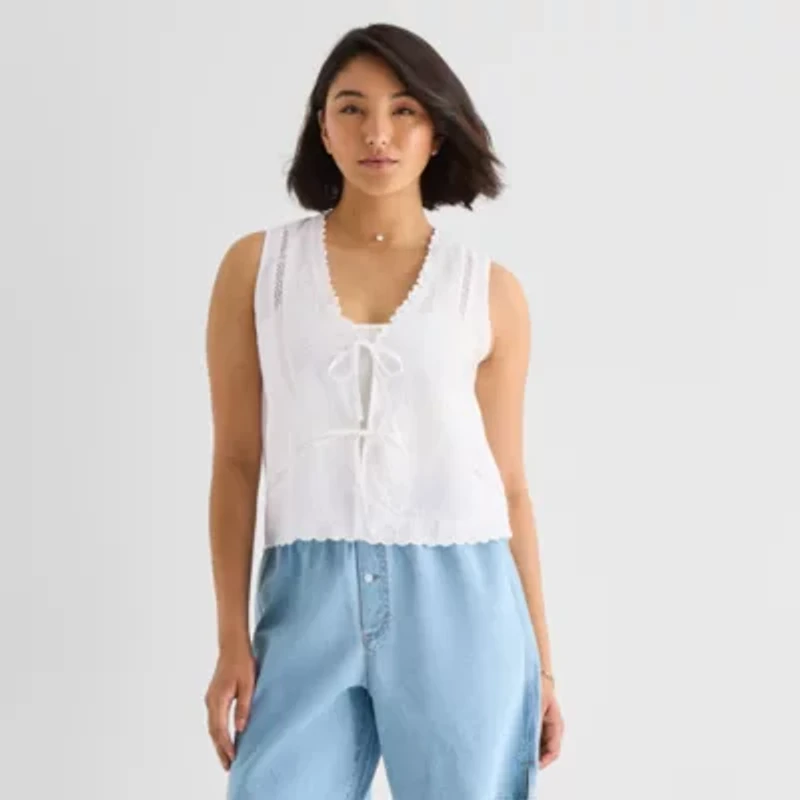 a.n.a Womens V Neck Sleeveless Embroidered Vest