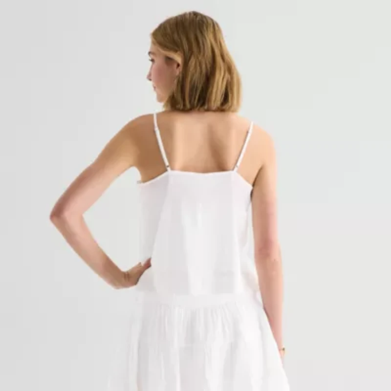 a.n.a Womens V Neck Sleeveless Lace Trim Camisole