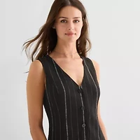 a.n.a Womens Linen V Neck Button Front Dress
