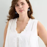 a.n.a Womens Plus V Neck Sleeveless Embroidered Vest