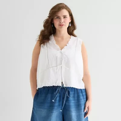 a.n.a Womens Plus V Neck Sleeveless Embroidered Vest