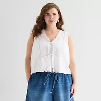 a.n.a Womens Plus V Neck Sleeveless Embroidered Vest