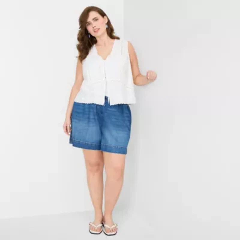 a.n.a Womens Plus V Neck Sleeveless Embroidered Vest