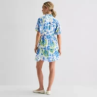 MSK Womens Midi V Neck Short Sleeve Cap Floral Fit + Flare Dress
