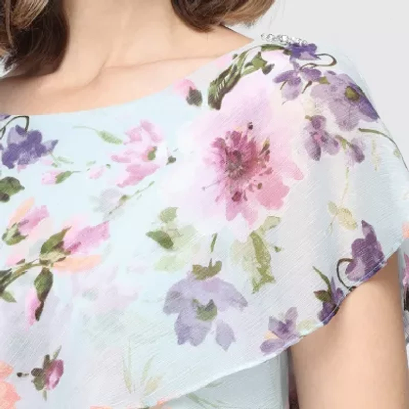 S. L. Fashions Womens Short Sleeve Midi Floral Shift Dress