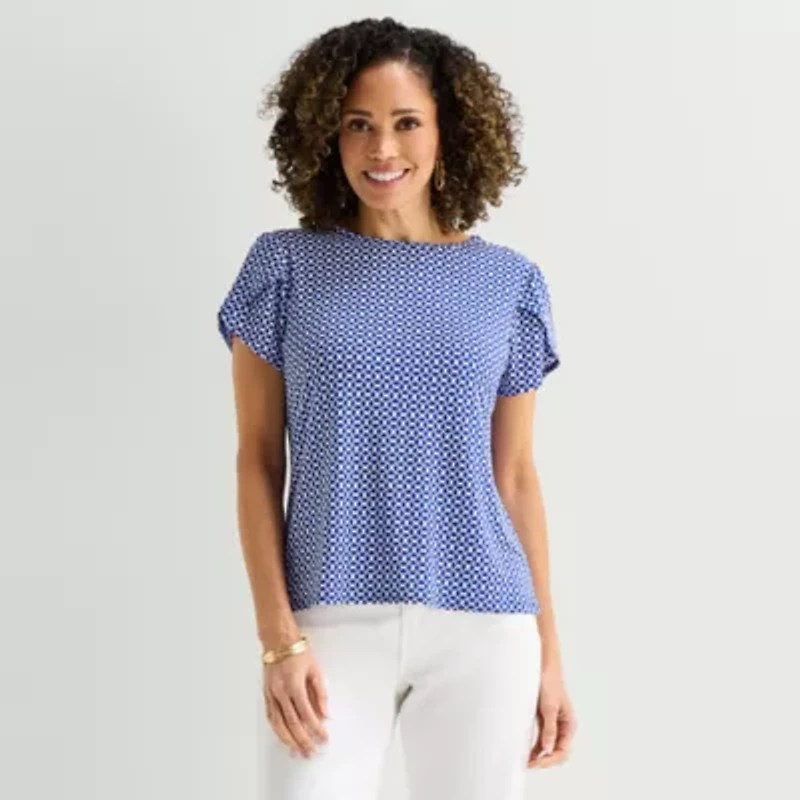 Liz Claiborne Womens Tall Crew Neck Short Sleeve Blouse