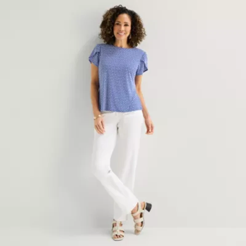 Liz Claiborne Womens Tall Crew Neck Short Sleeve Blouse