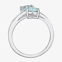 Womens Diamond Accent Lab Created Blue Aquamarine Sterling Silver Side Stone Cocktail Ring