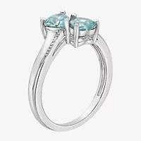 Womens Diamond Accent Lab Created Blue Aquamarine Sterling Silver Side Stone Cocktail Ring