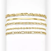 Made in Italy Womens 10K Gold 7.5 Inch Hollow Figaro Chain Bracelet