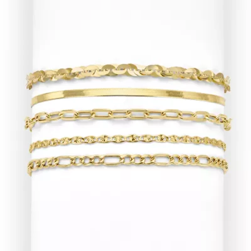 Made in Italy Womens 10K Gold 7.25 Inch Solid Herringbone Chain Bracelet