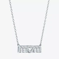 Yes, Please! Womens Lab Created White Sapphire Pure Silver Over Brass 16 Inch Pendant Necklace