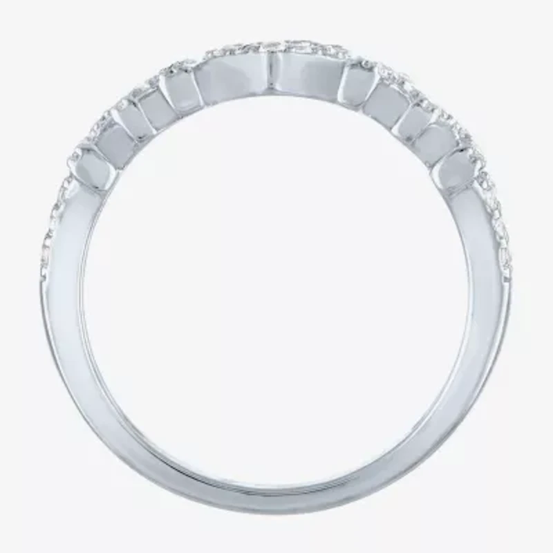 Yes, Please! Womens Lab Created White Sapphire Pure Silver Over Brass Band