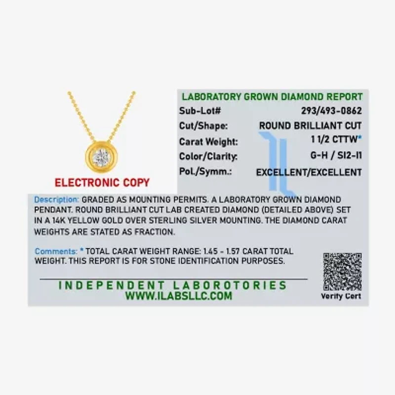 Diamond Addiction (G-H / Si2-I1) Womens 1 1/ CT. T.W. Lab Grown White Diamond 14K Gold Over Silver 18 Inch Pendant Necklace