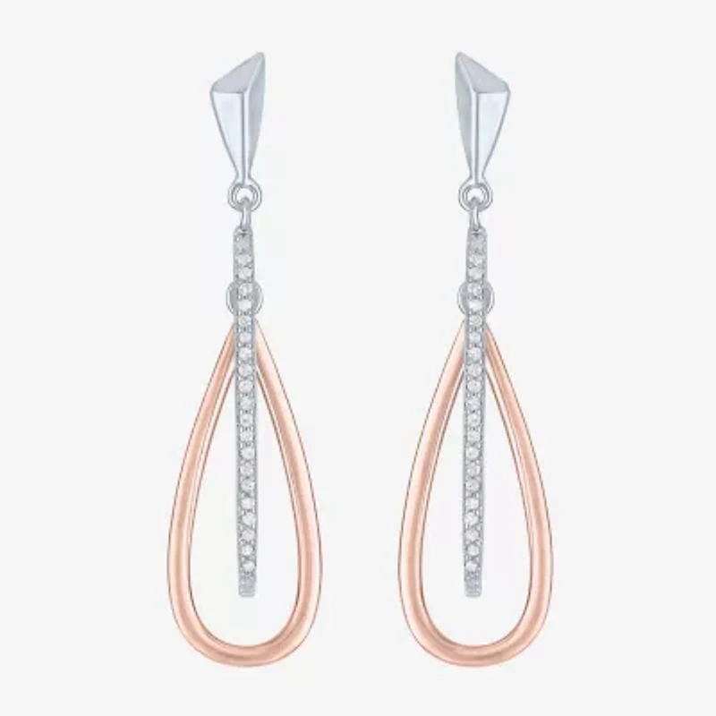 (G-H / Si2-I1) Womens 1/10 CT. T.W. Lab Grown White Diamond 14K Rose Gold Over Silver Drop Earrings