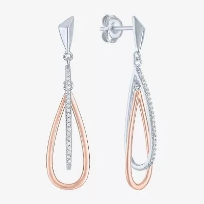 (G-H / Si2-I1) Womens 1/10 CT. T.W. Lab Grown White Diamond 14K Rose Gold Over Silver Drop Earrings