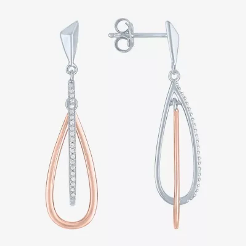 (G-H / Si2-I1) Womens 1/10 CT. T.W. Lab Grown White Diamond 14K Rose Gold Over Silver Drop Earrings