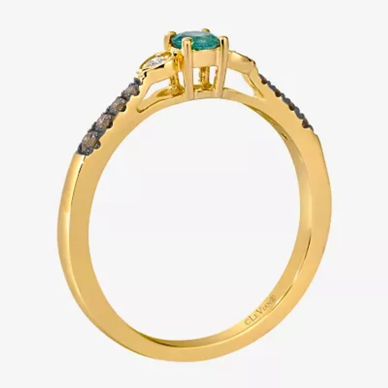 Le Vian Grand Sample Sale Le Vian Grand Sample Sale Limited Quantities! Womens 1/8 CT. T.W. Genuine Green Emerald 14K Gold Round Side Stone Cocktail Ring