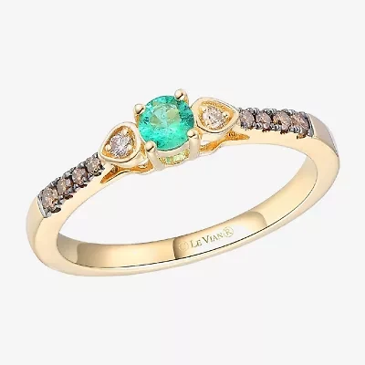 Le Vian Grand Sample Sale Le Vian Grand Sample Sale Limited Quantities! Womens 1/8 CT. T.W. Genuine Green Emerald 14K Gold Round Side Stone Cocktail Ring