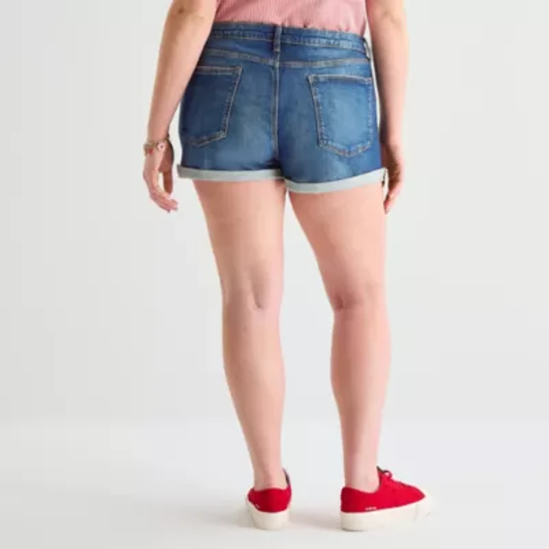 Arizona Womens 2 1/2" High Rise Juniors Plus Denim Short