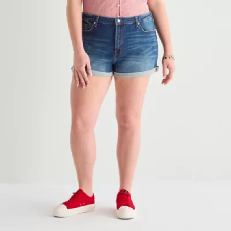 Arizona Womens 2 1/2" High Rise Juniors Plus Denim Short