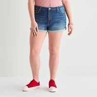 Arizona Womens 2 1/2" High Rise Juniors Plus Denim Short