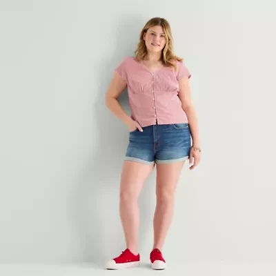 Arizona Womens 2 1/2" High Rise Juniors Plus Denim Short