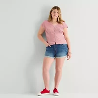 Arizona Womens 2 1/2" High Rise Juniors Plus Denim Short