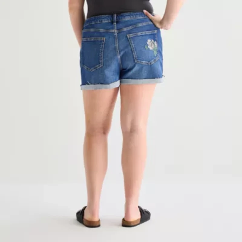 Arizona Womens 1/" High Rise Juniors Plus Denim Short