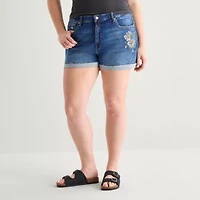 Arizona Womens 1/" High Rise Juniors Plus Denim Short