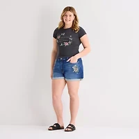 Arizona Womens 1/" High Rise Juniors Plus Denim Short