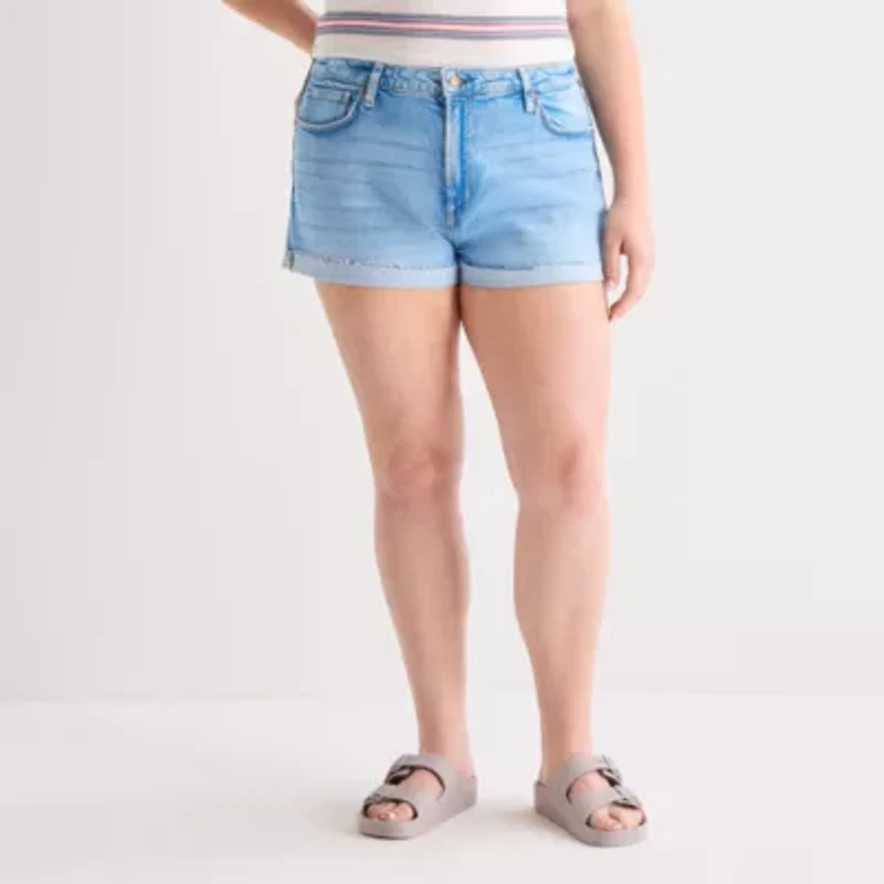 Arizona Womens 2 1/2" High Rise Juniors Plus Denim Short