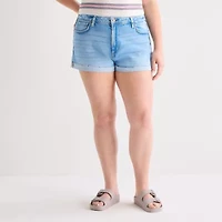 Arizona Womens 2 1/2" High Rise Juniors Plus Denim Short